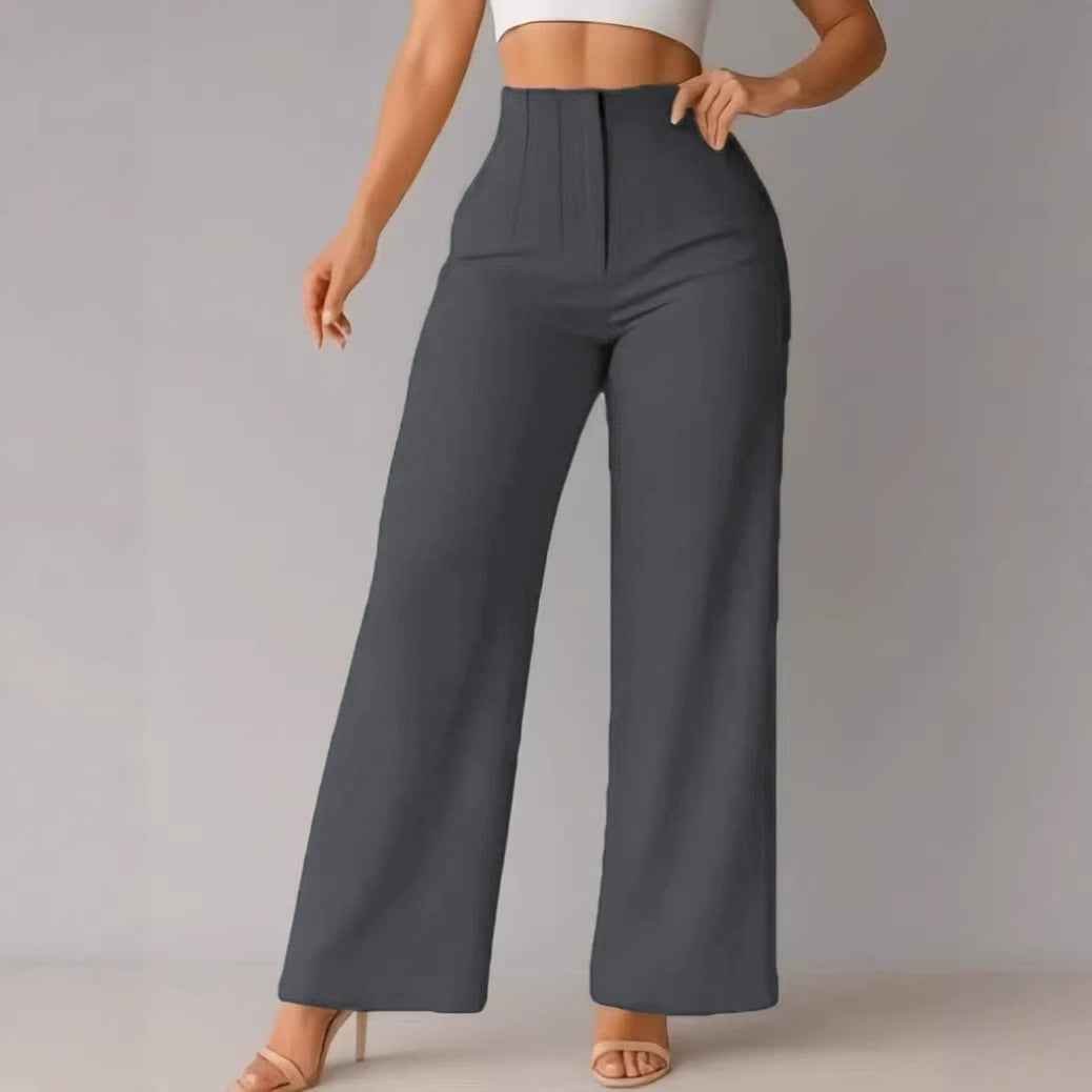 Womens Casual Solid-color Wide-leg Pants