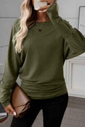 Four Leaf Clover Solid Color Extended Cuffs Long Sleeve Top