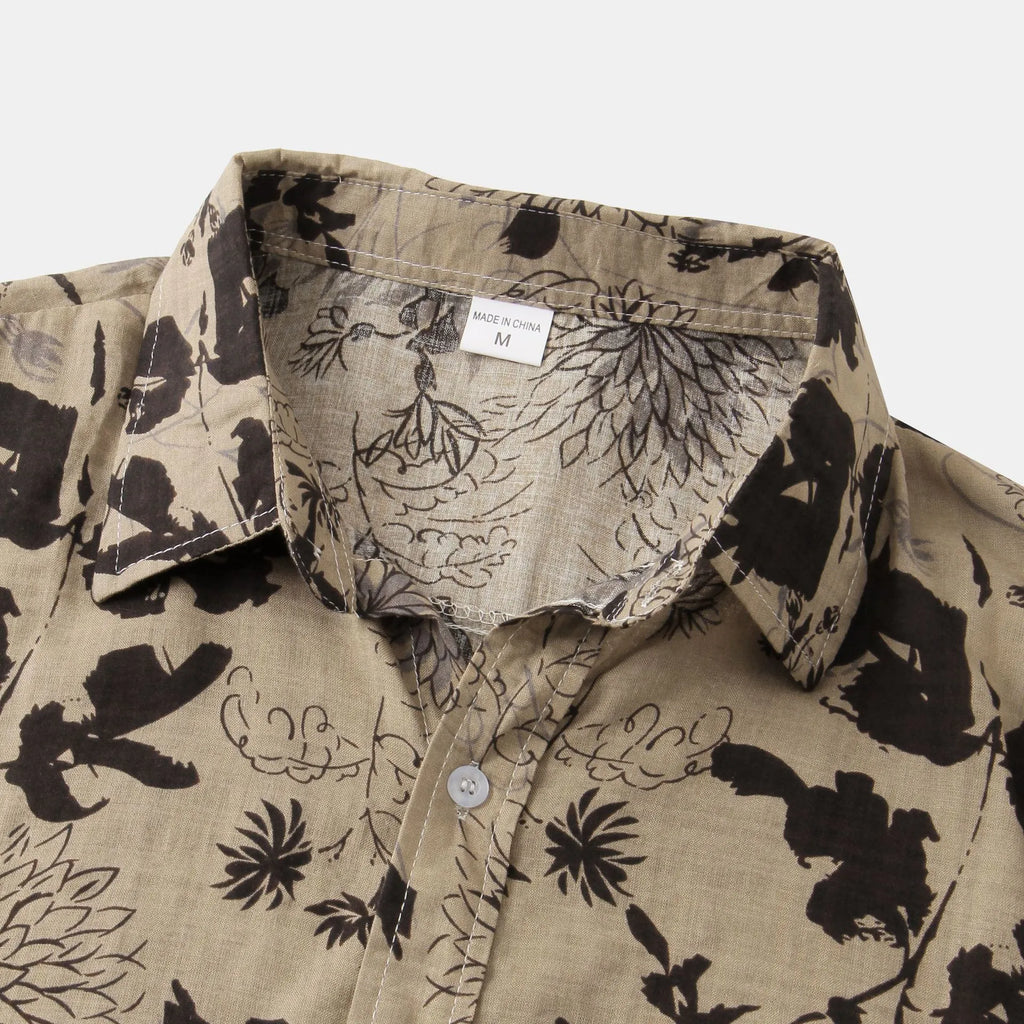 Men's Plus Size Floral Print Short Sleeve Button Down Shirt.