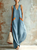 Womens V-neck Loose And Comfortable Dress