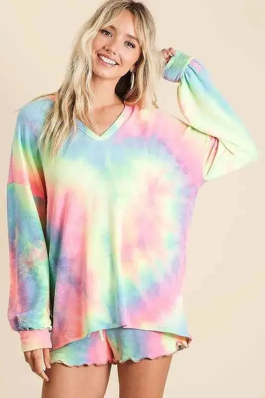 Tie Dye French Terry Top and Shorts Set.