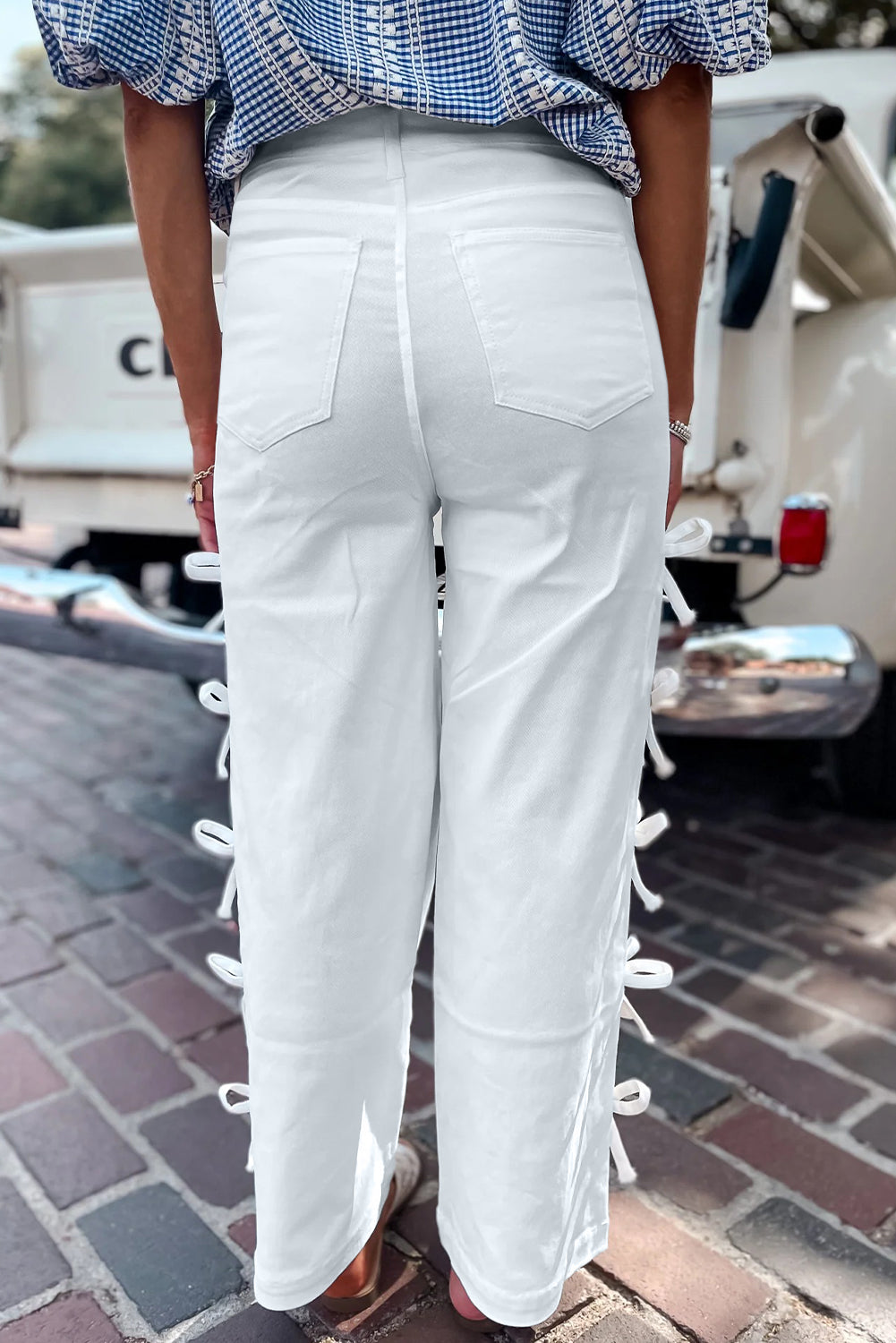 White Bow Knot Side Detail Straight Leg Loose Jeans Dear-Lover Dropshipping