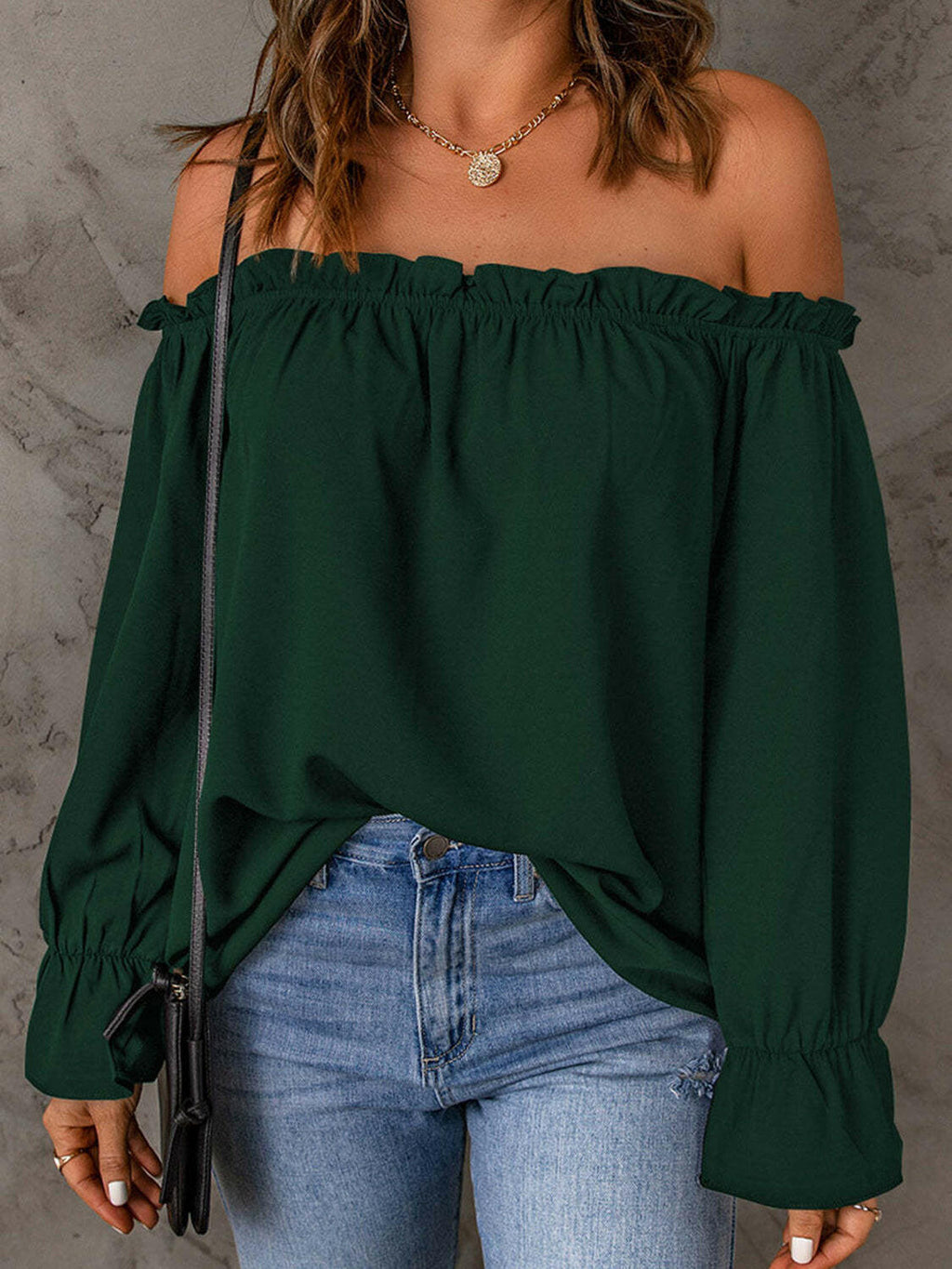 Off-Shoulder Flounce Sleeve Blouse.