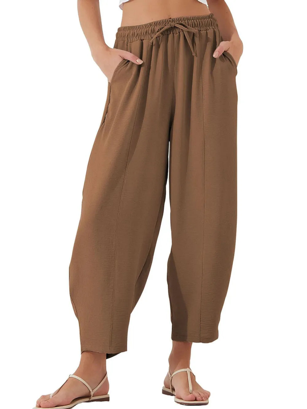 Full Size Drawstring Cropped Jogger Pants Plus Size.