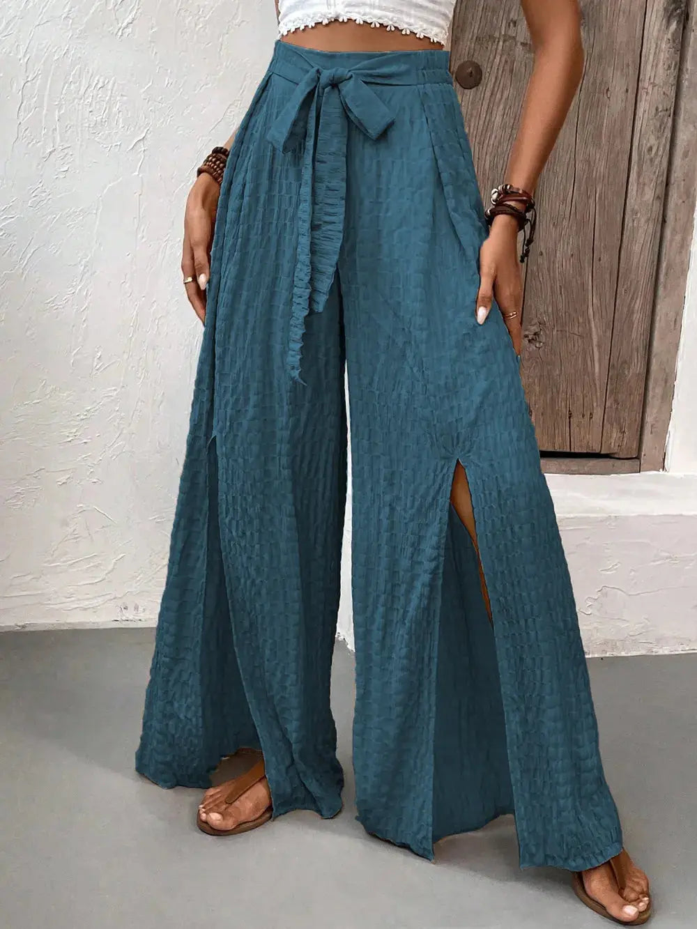 AMAZING Tied Slit Wide Leg Pants WOMEN.