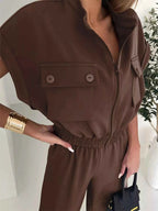Women Cargo Zipper Front Utility Jumpsuit With Pockets Polyester