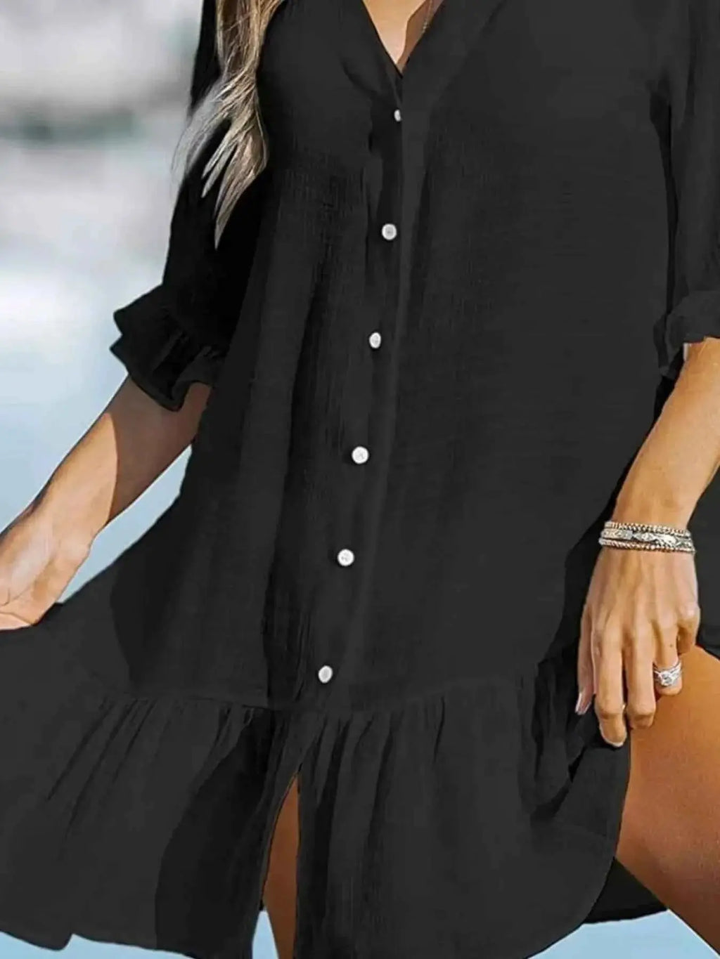 V-Neck Button Down Beach Cover Up Dress.