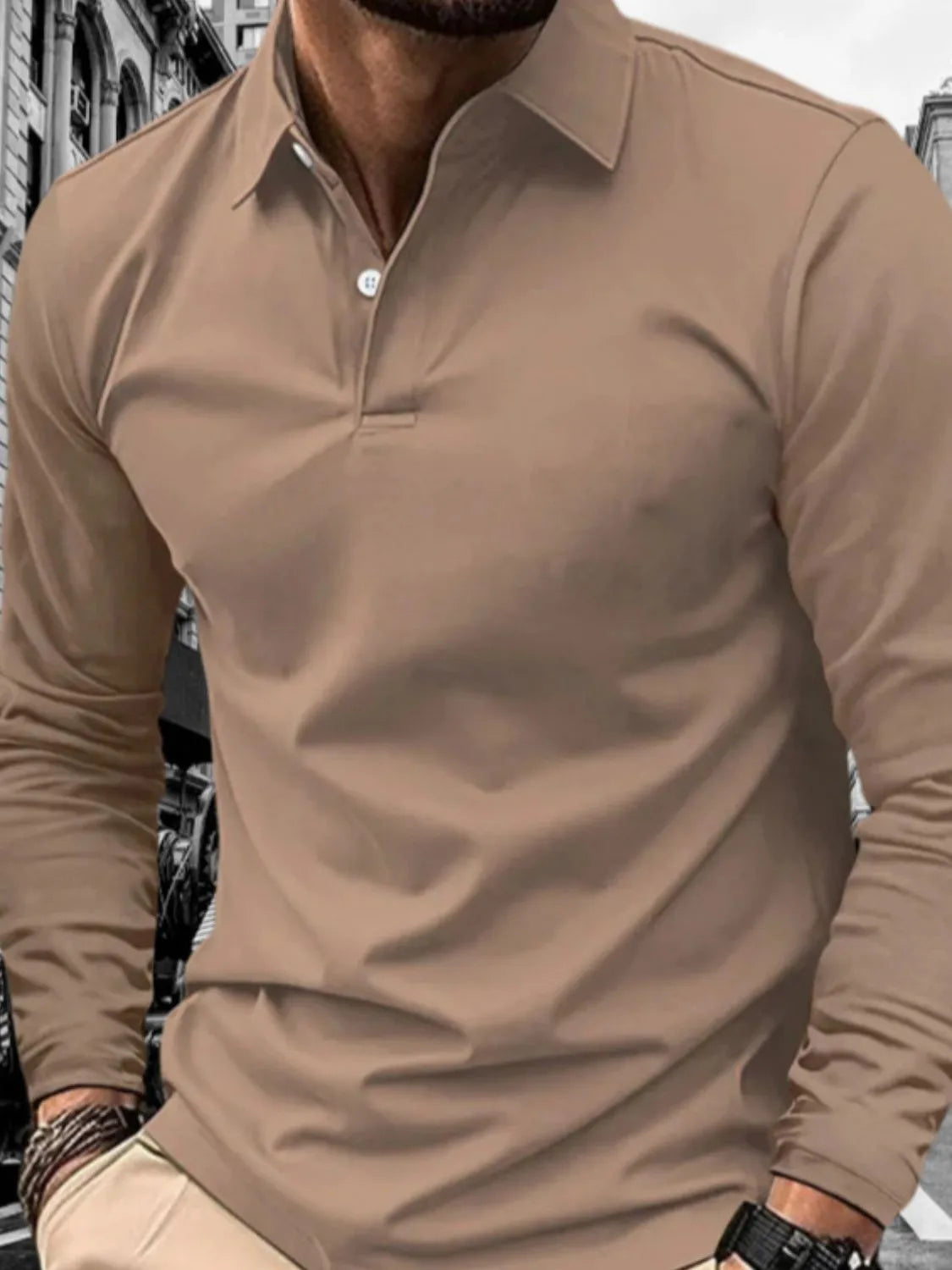 Men's Collared Neck Long Sleeve Polo Plus Size.