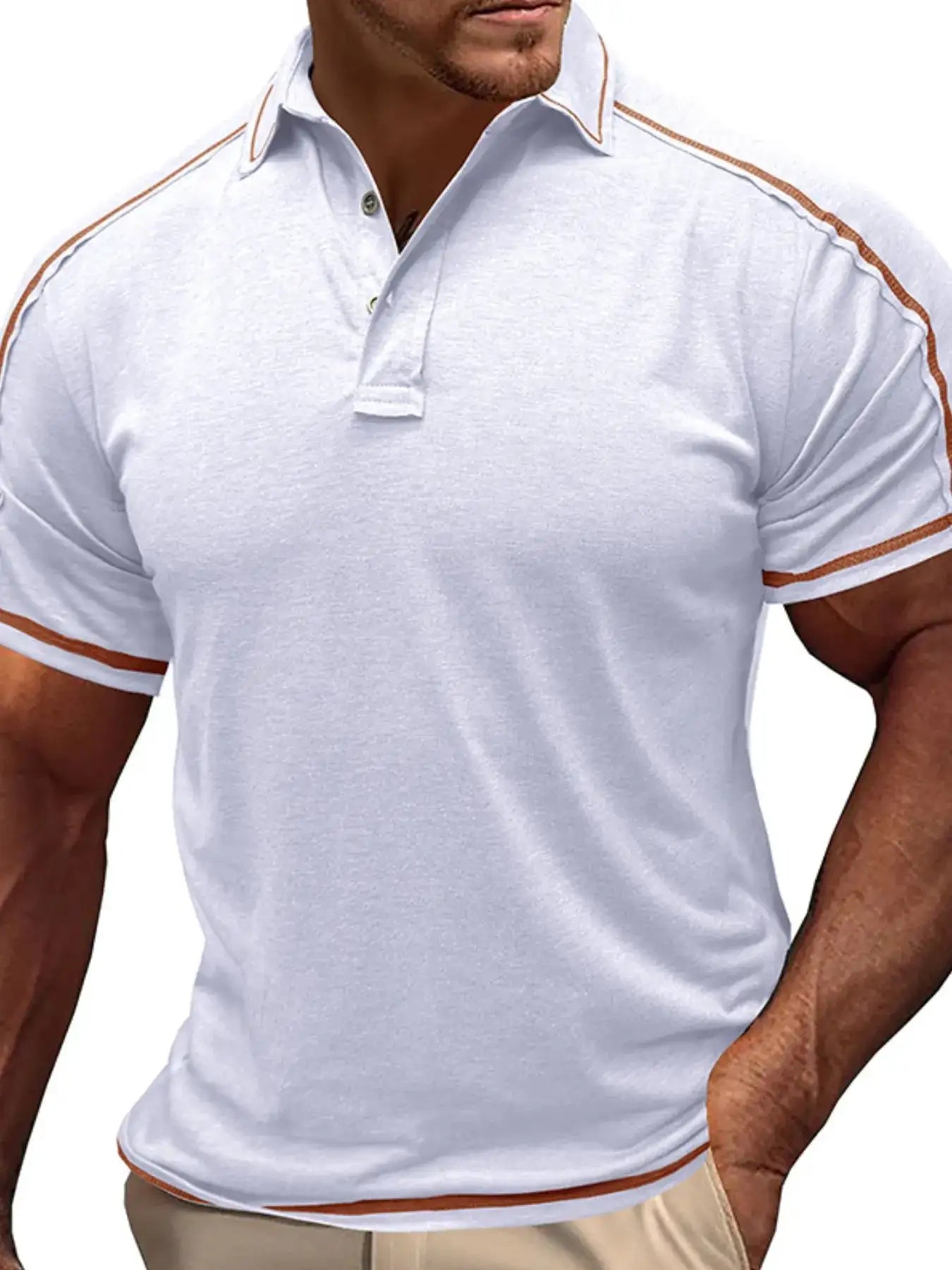 Men's Collared Neck Polo Shirt with Contrast Piping.