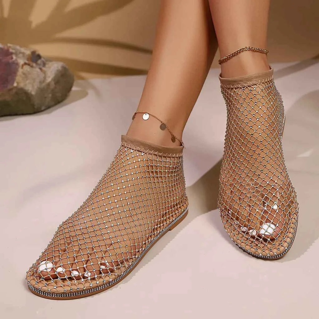 Rhinestone Mesh Flat Sandals.