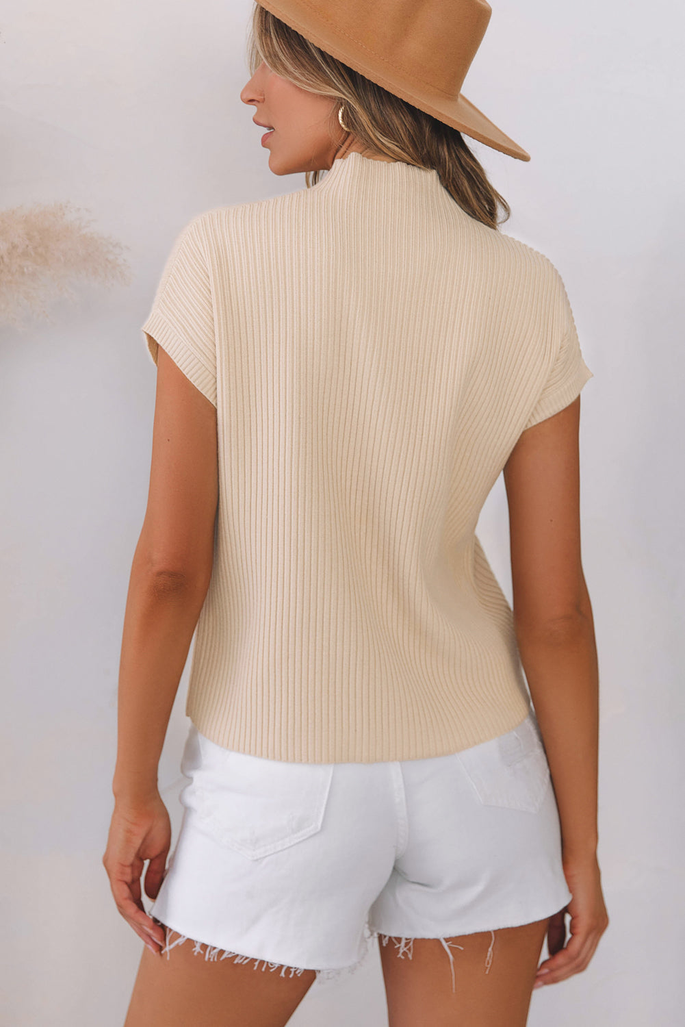 Oatmeal Patch Pocket Ribbed Knit Short Sleeve Sweater Dear-Lover Dropshipping