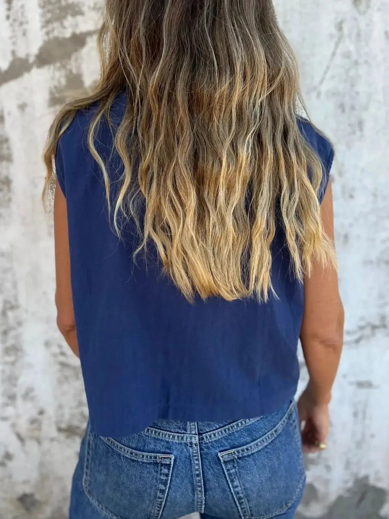 Full Size Textured Button-Front Sleeveless Shirt Plus Size.