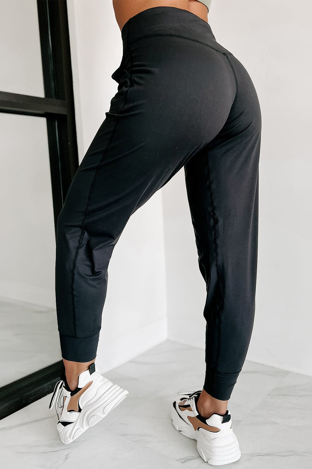Black Exposed Seam High Waist Pocketed Joggers Dear-Lover Dropshipping