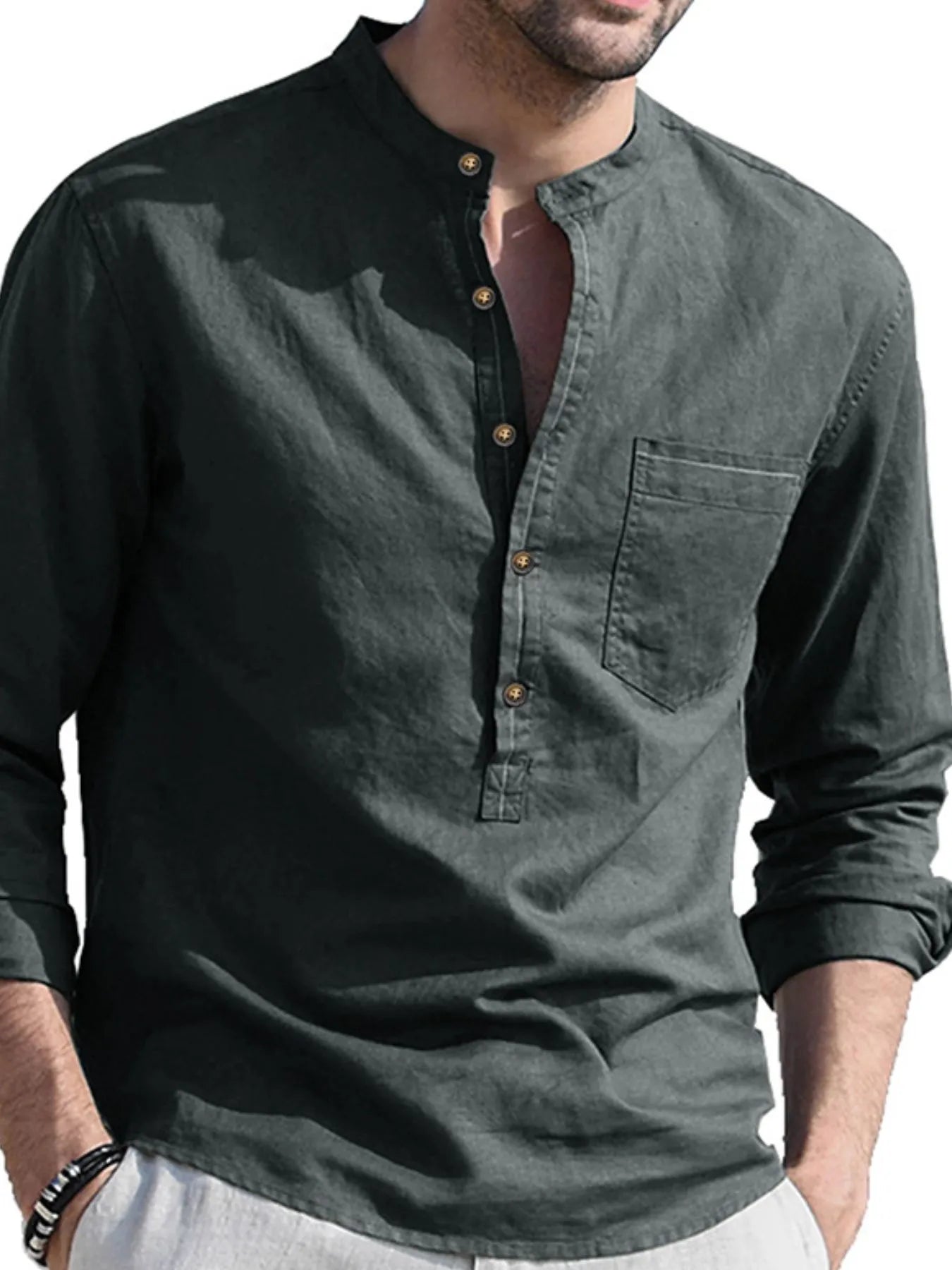 Men's Button Detail Long Sleeve Polo Shirt.