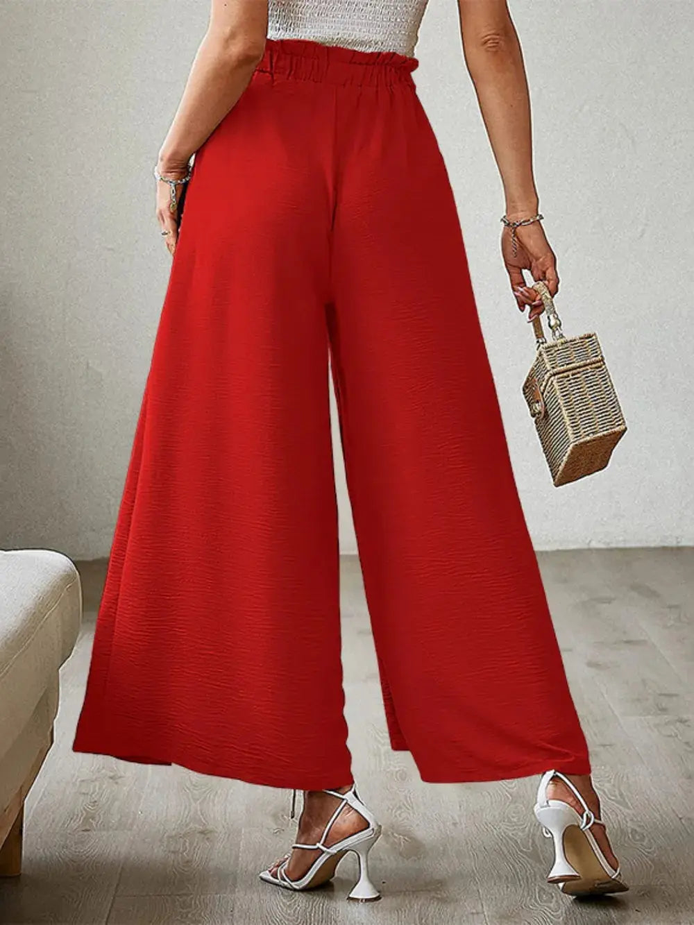 Tied Slit Wide Leg Pants.