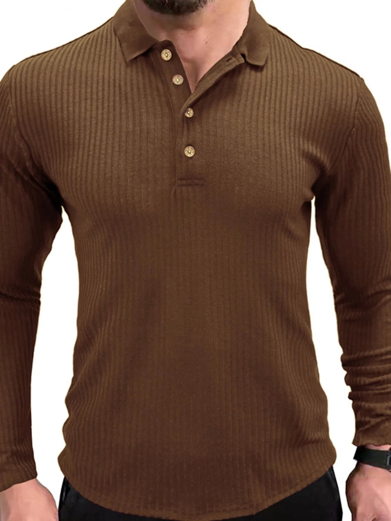 Men's Ribbed Knit Long Sleeve Polo.