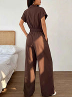 Women Cargo Zipper Front Utility Jumpsuit With Pockets Polyester