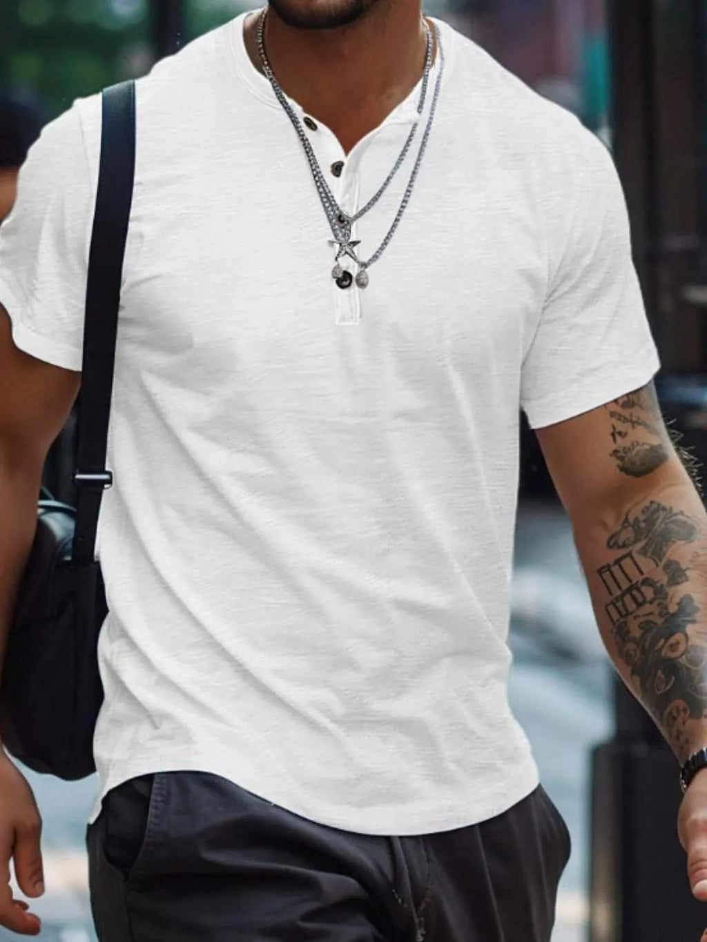 Button Henley Collar Polo Shirt Plus Size for men.