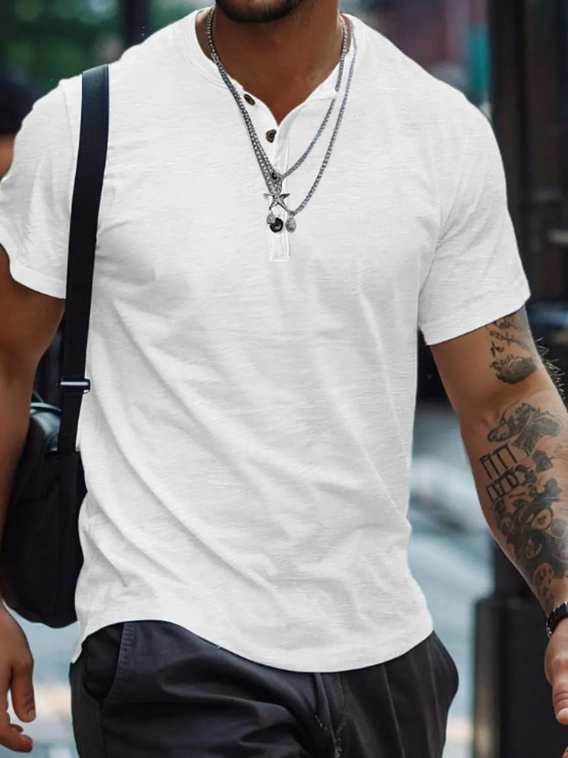 Button Henley Collar Polo Shirt Plus Size for men.