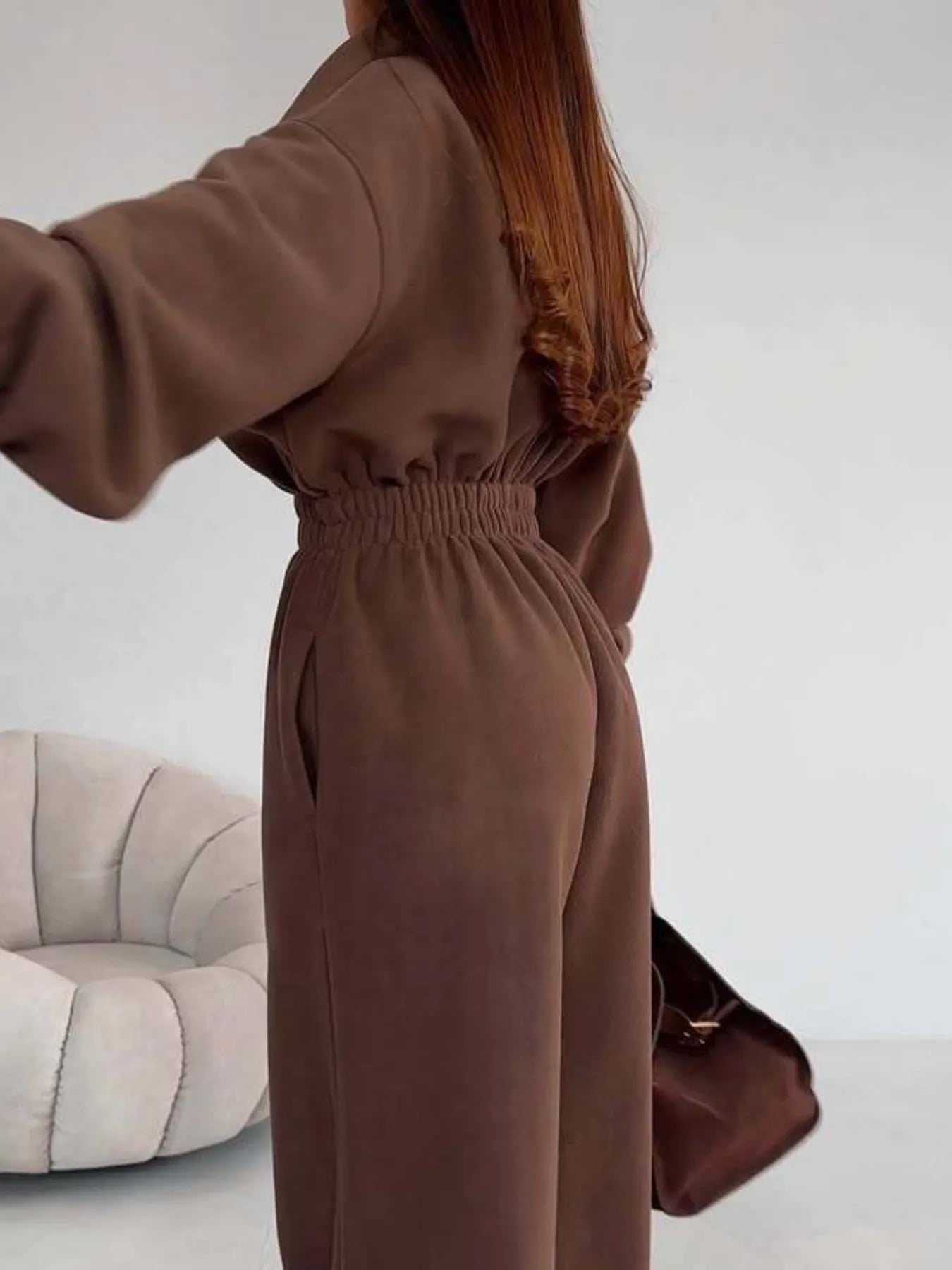 Zip Front Long Sleeve Jumpsuit.