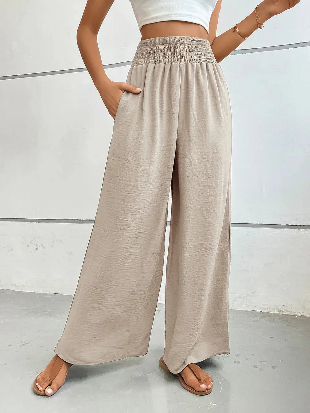 Perfee Wide Leg Pants with Pockets.