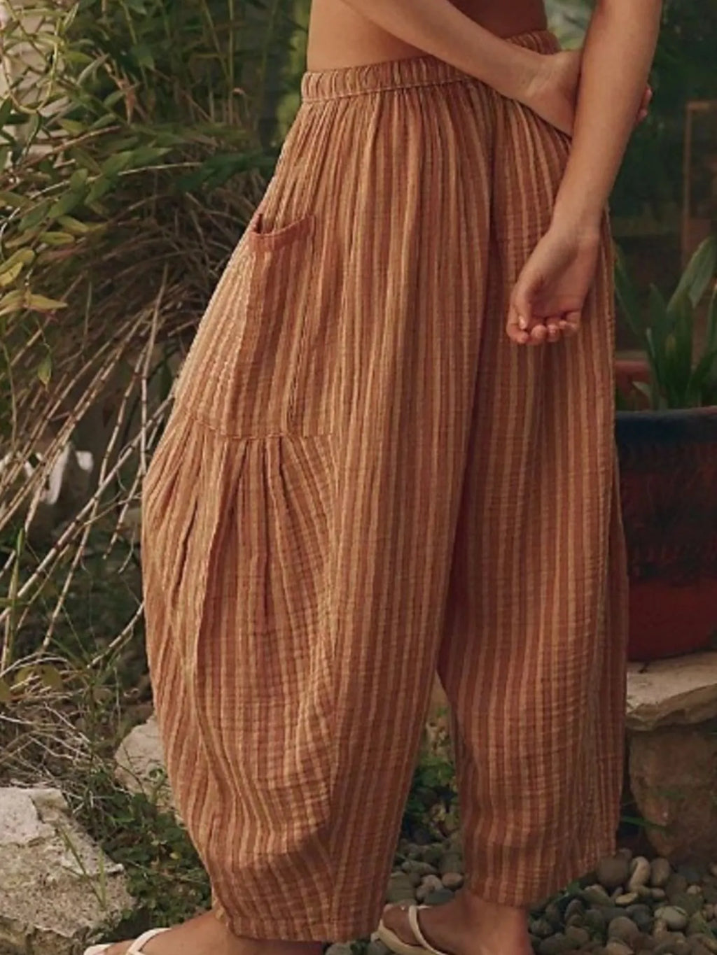 Full Size Striped Wide Leg Casual Pants Plus Size.