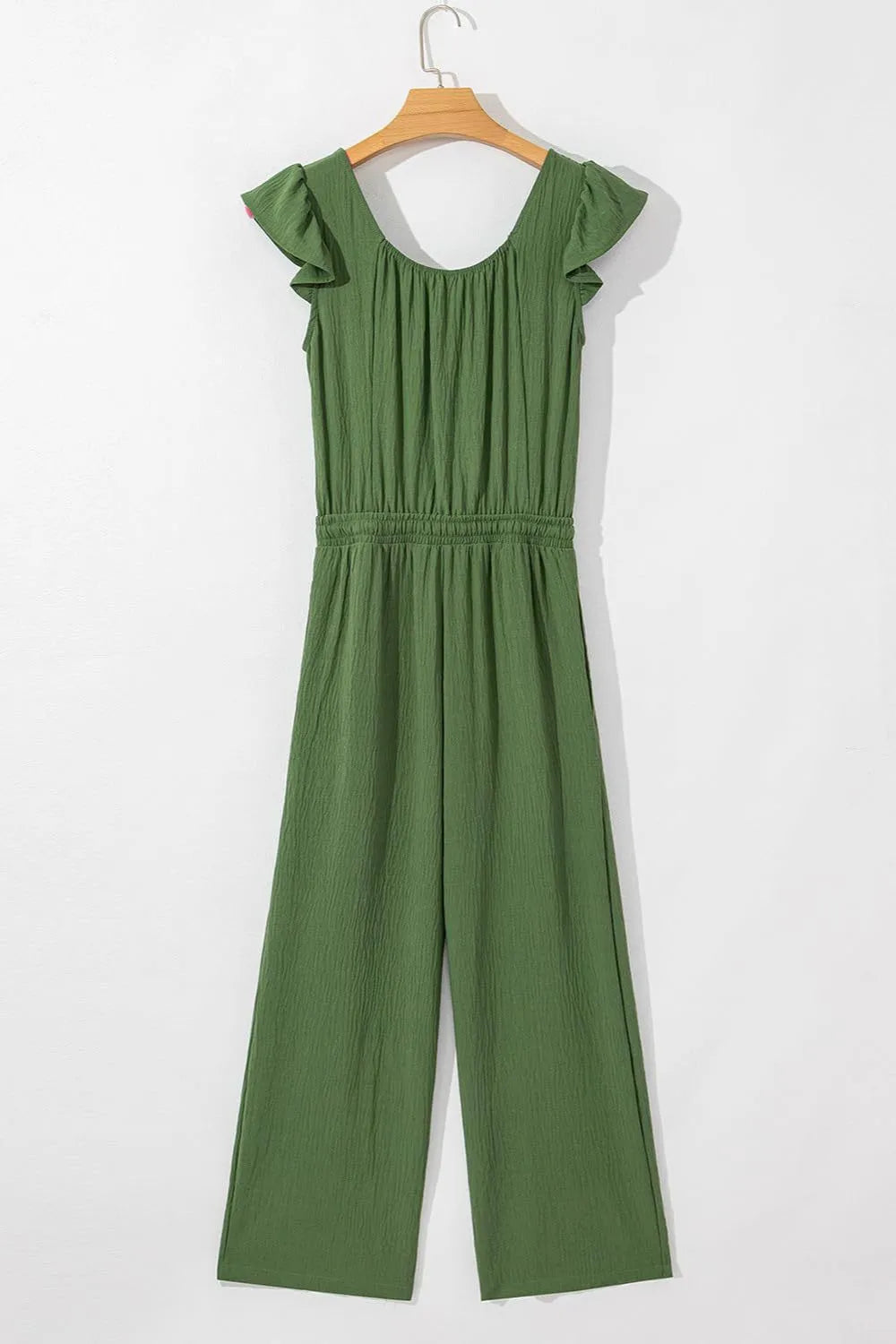 Ruffled Sleeve Wide Leg Jumpsuit.
