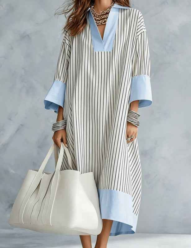 Stylish Casual V-neck Striped Dress For Women