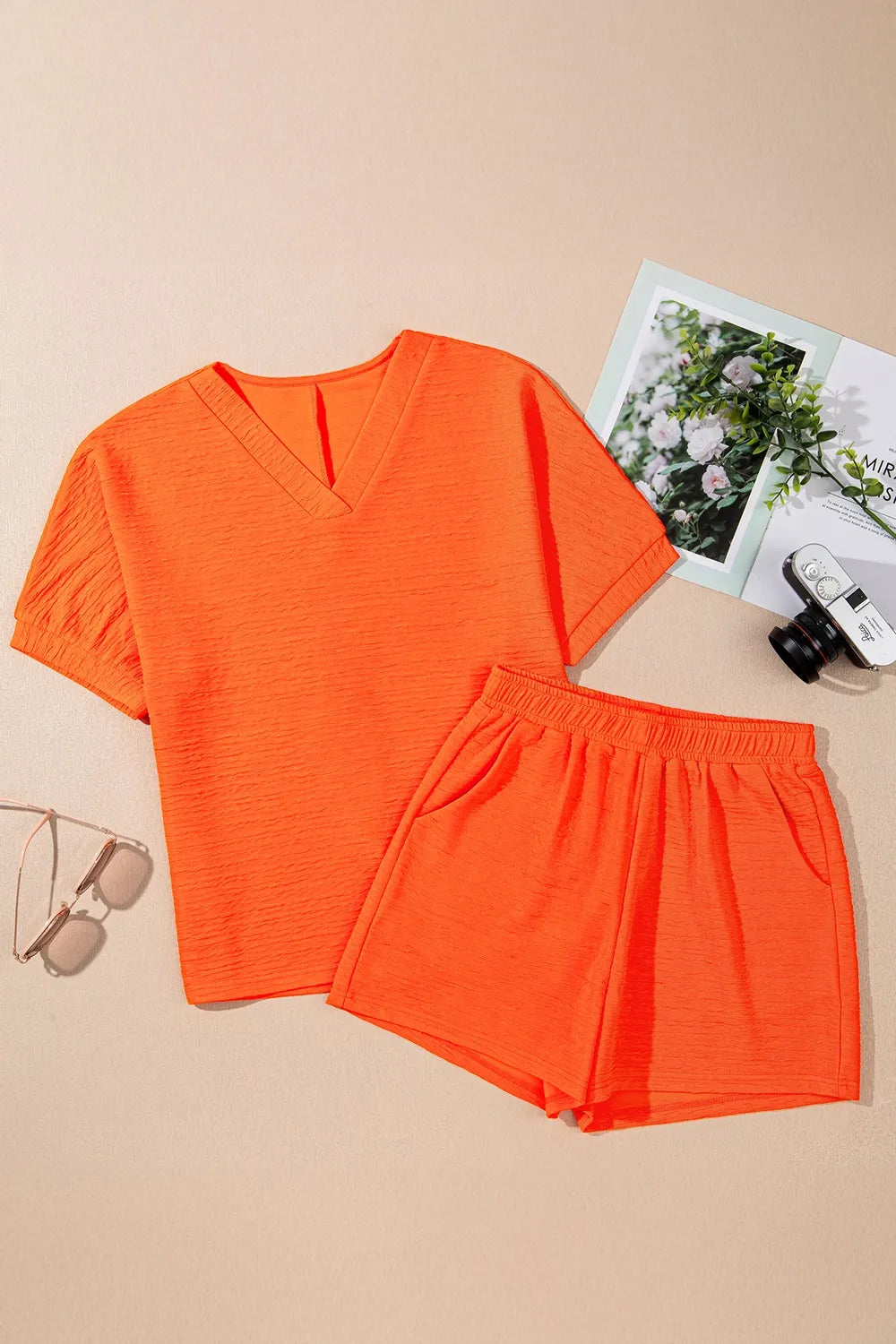 V Neck T Shirt and Shorts Set - CHIC TB