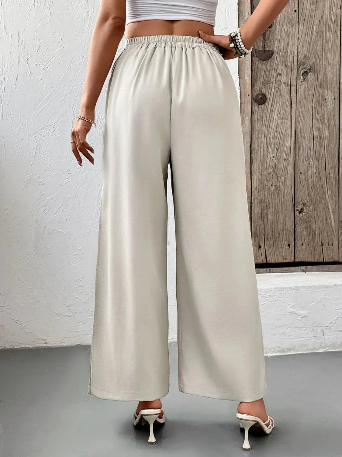 Slit Wide Leg Pleated Pants.