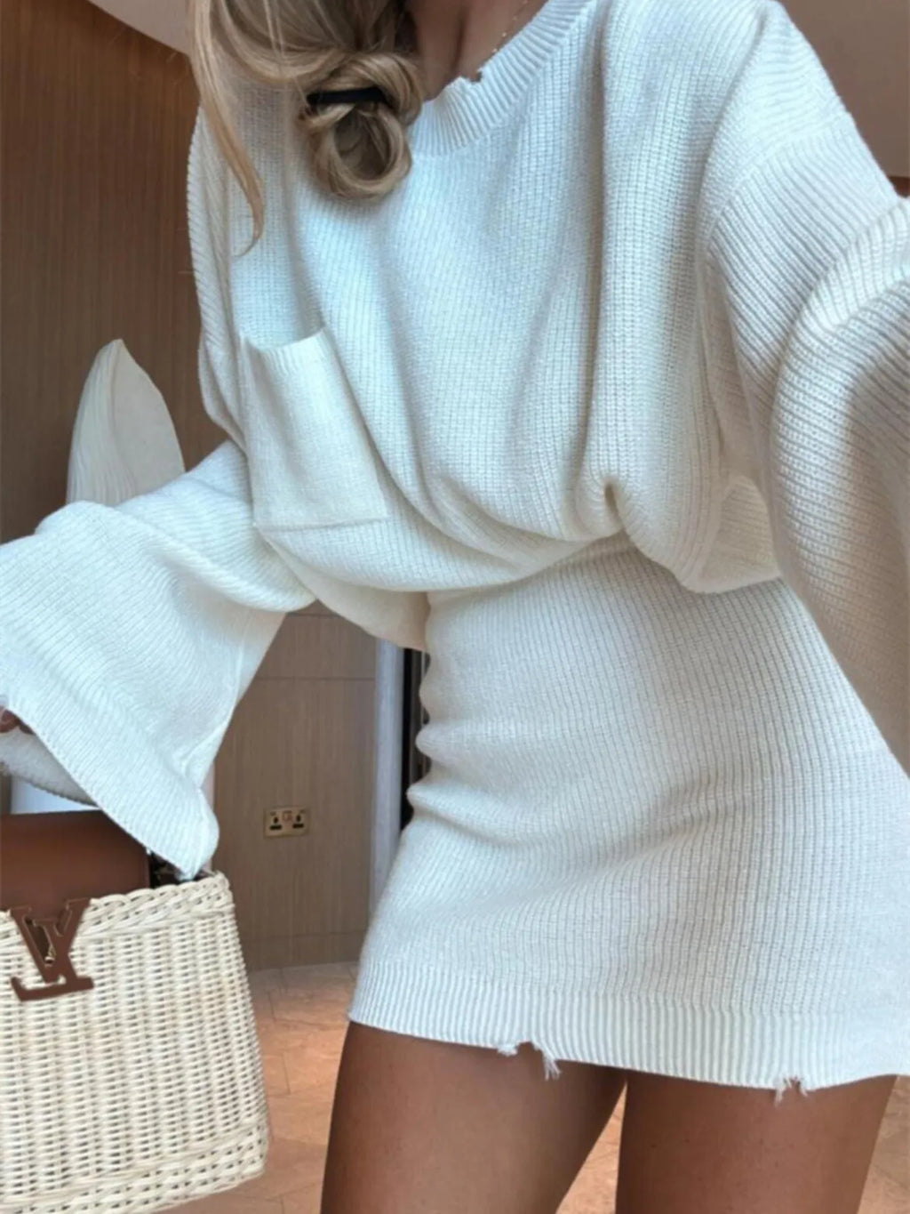 KNIT Top and Skirt Sweater Set.