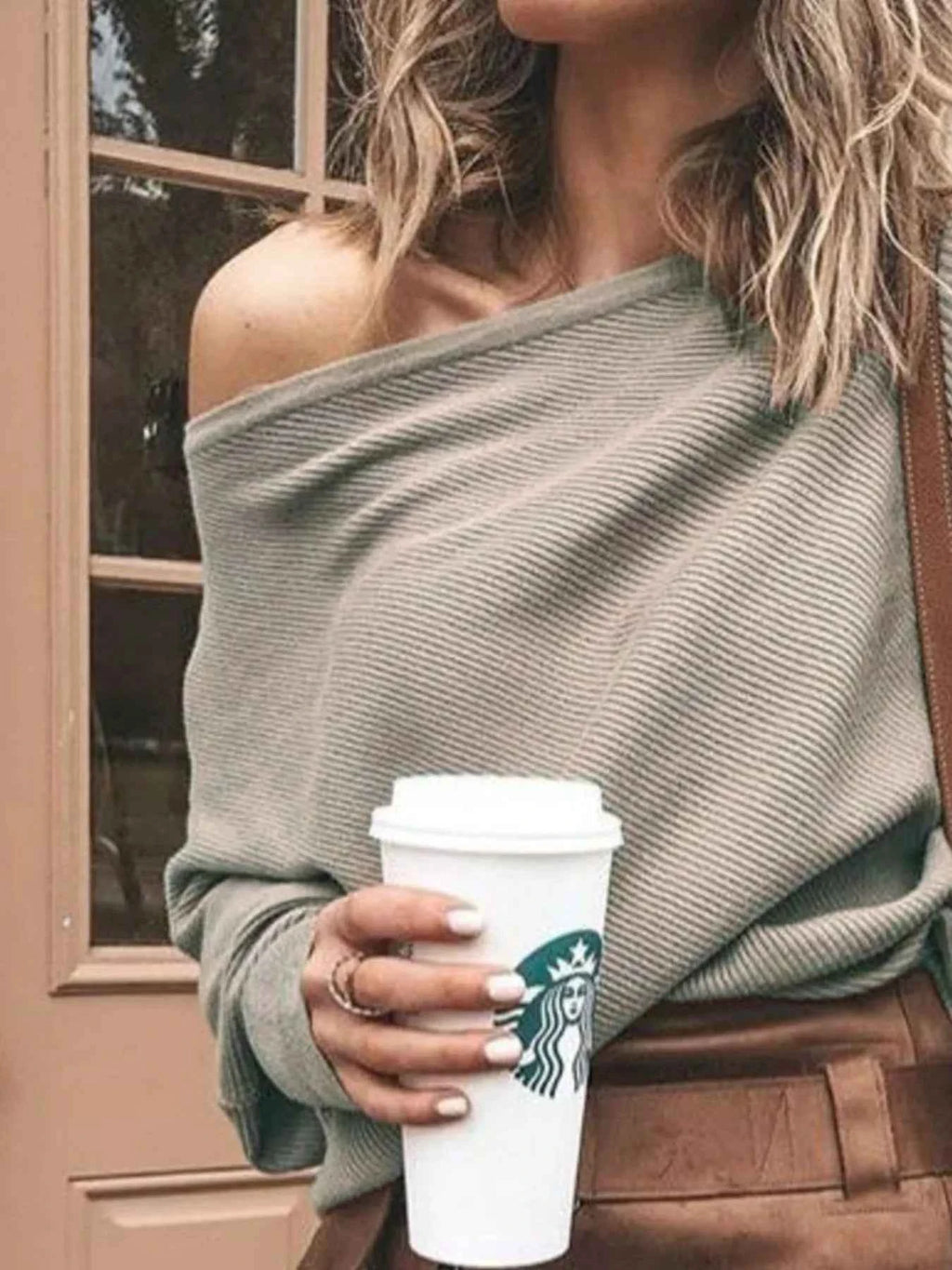 Full Size One-Shoulder Ribbed Sweater Plus Size.