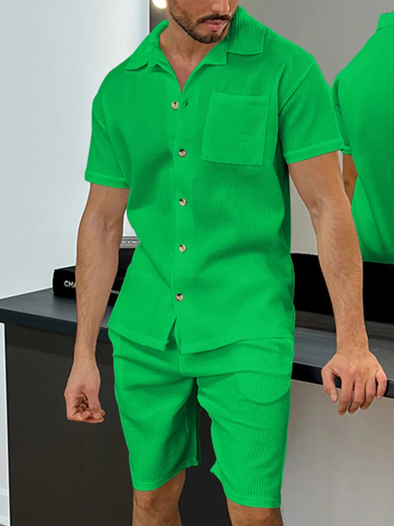 Button Up Top and Shorts Set Plus Size.