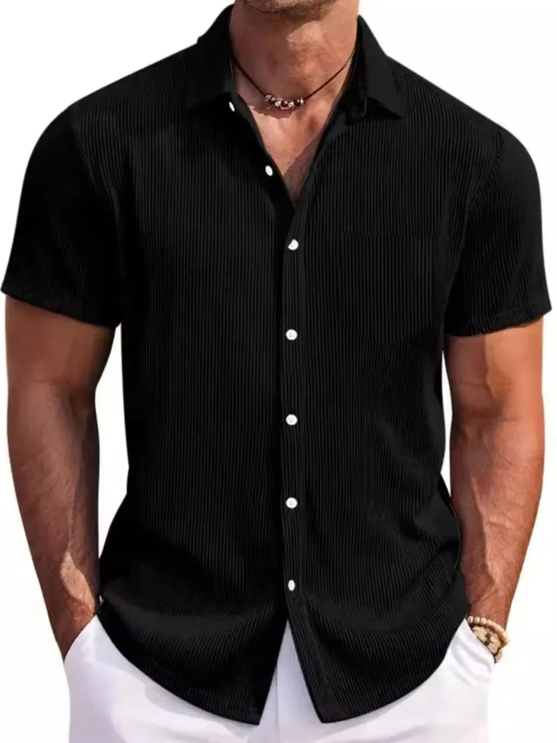 Men's Full Size Classic Short Sleeve Corduroy Button Down Shirt Plus Size.