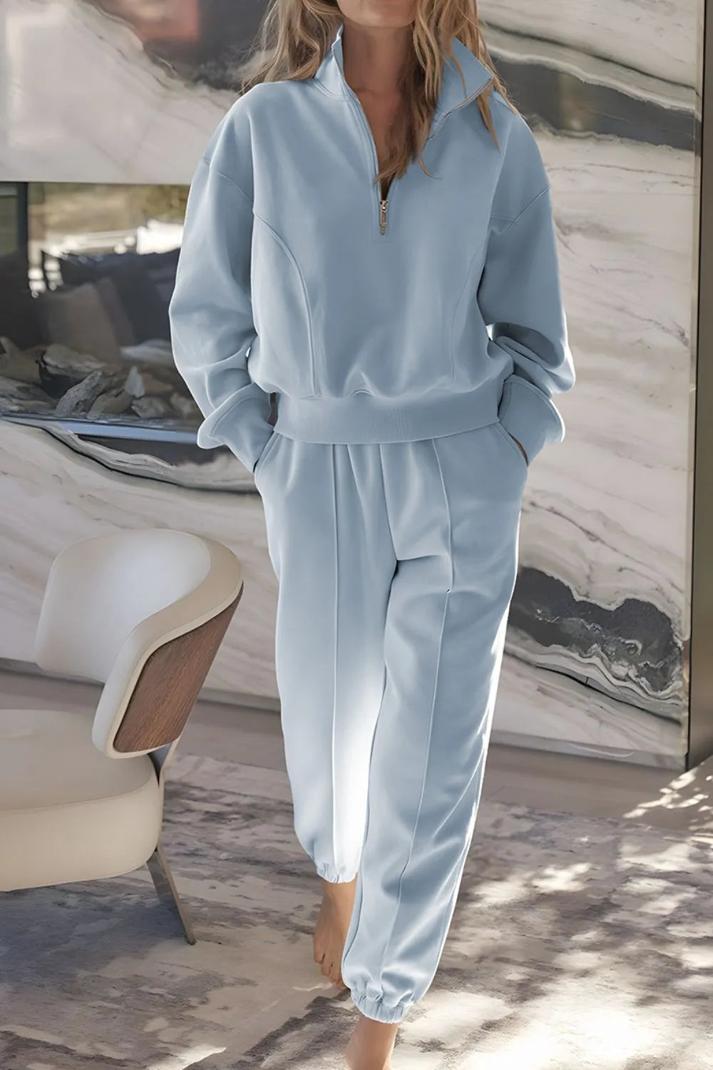 Half Zip Long Sleeve Top and Joggers Set.