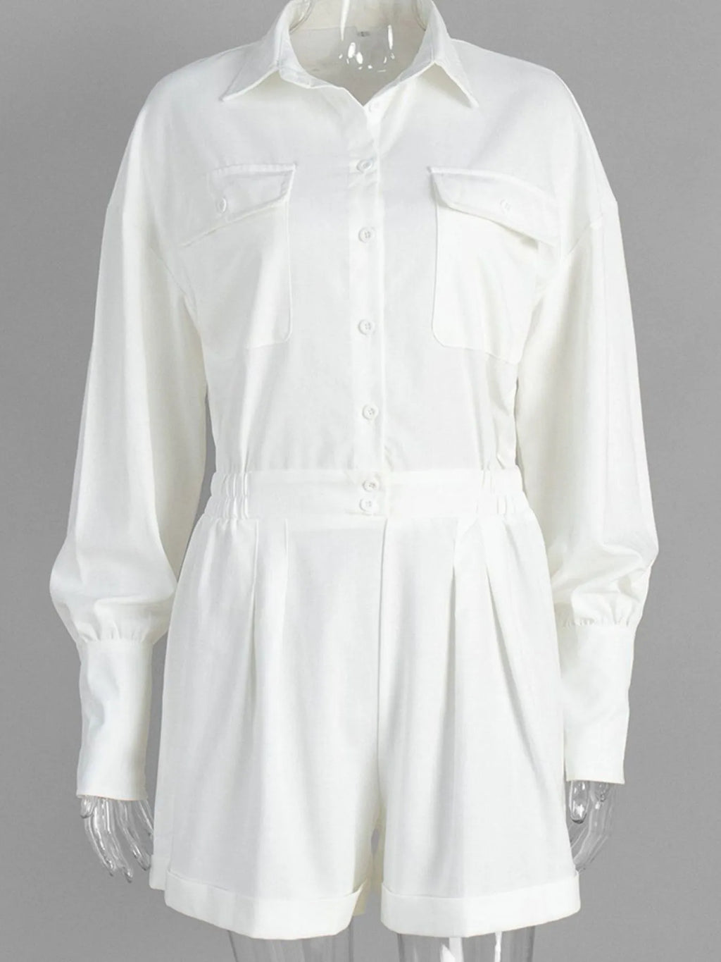 Casual Button Front Long Sleeve Romper.