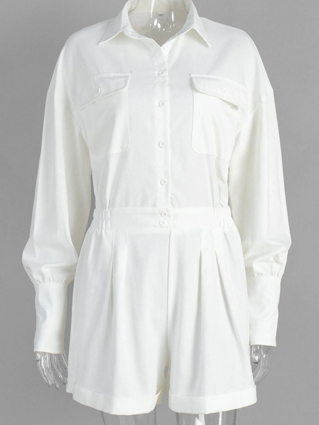 Casual Button Front Long Sleeve Romper.