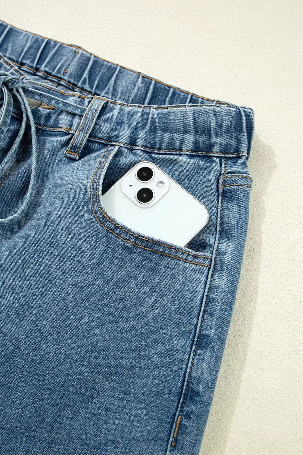 Medium Wash Super Wide Leg Denim Pants.