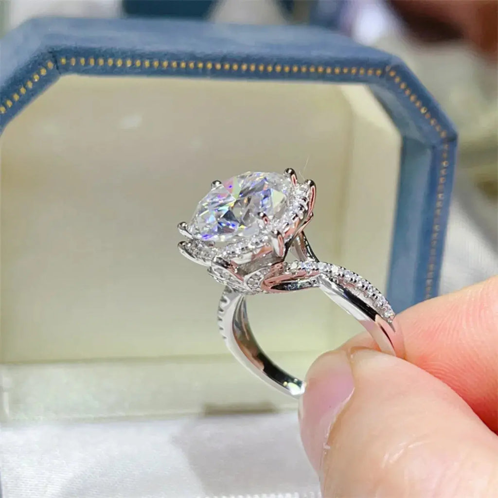 5 Carat Round Cut Moissanite Engagement Ring.