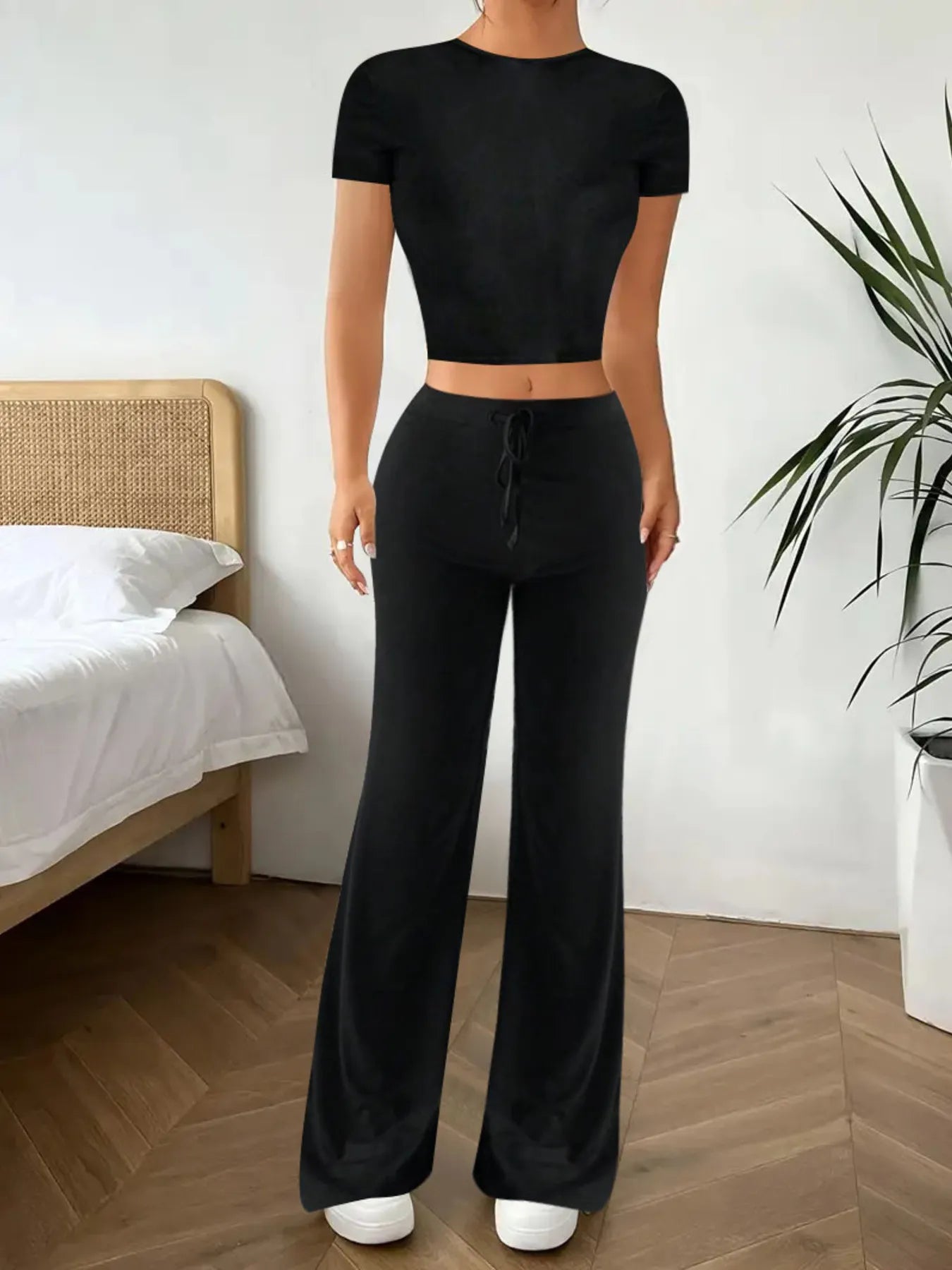 Crop Top and Wide Leg Pants Matching Set.