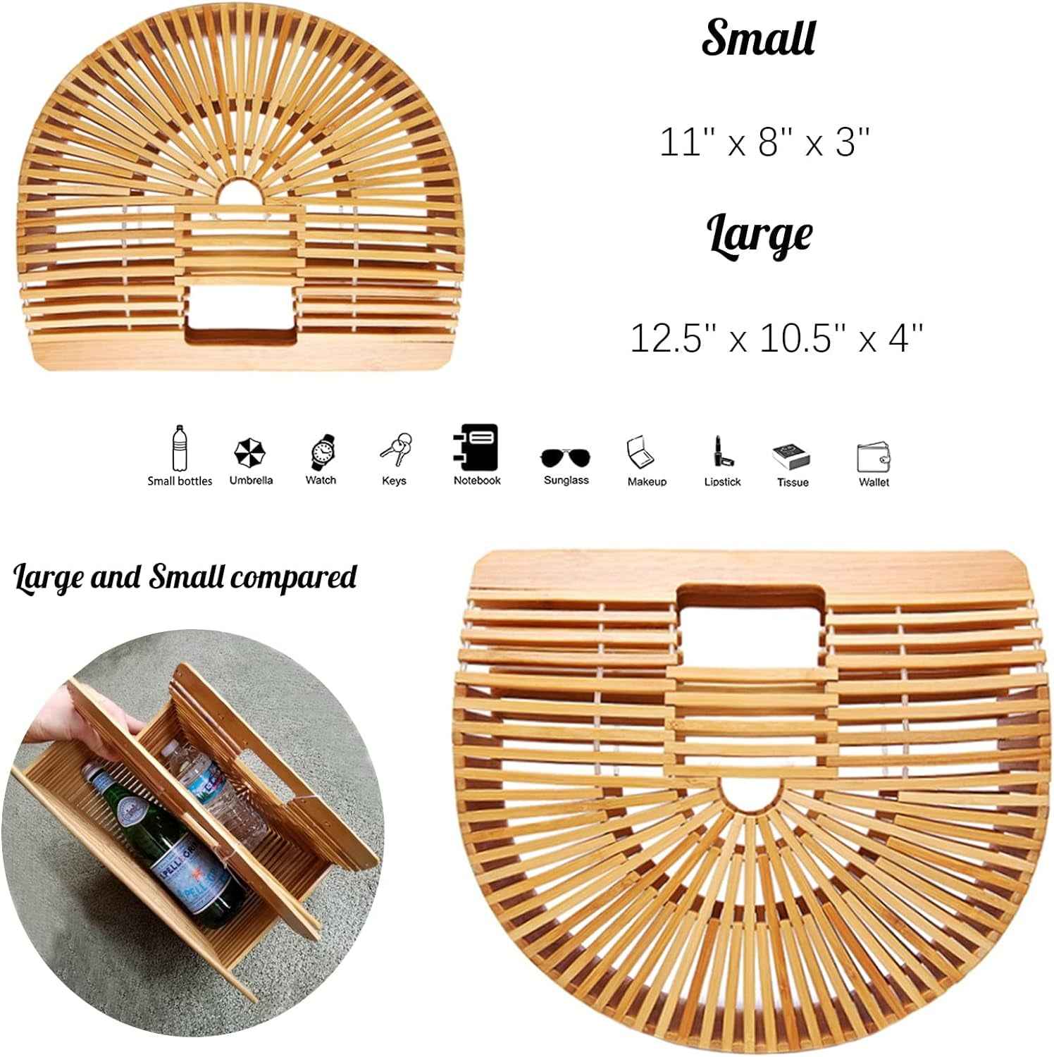 Miuco Womens Bamboo Handbag Handmade Large Tote Bag Straw Beach Bags Beach Purse Size