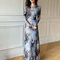 Womens Slim-Fit Casual Dress In Ink-Wash Style