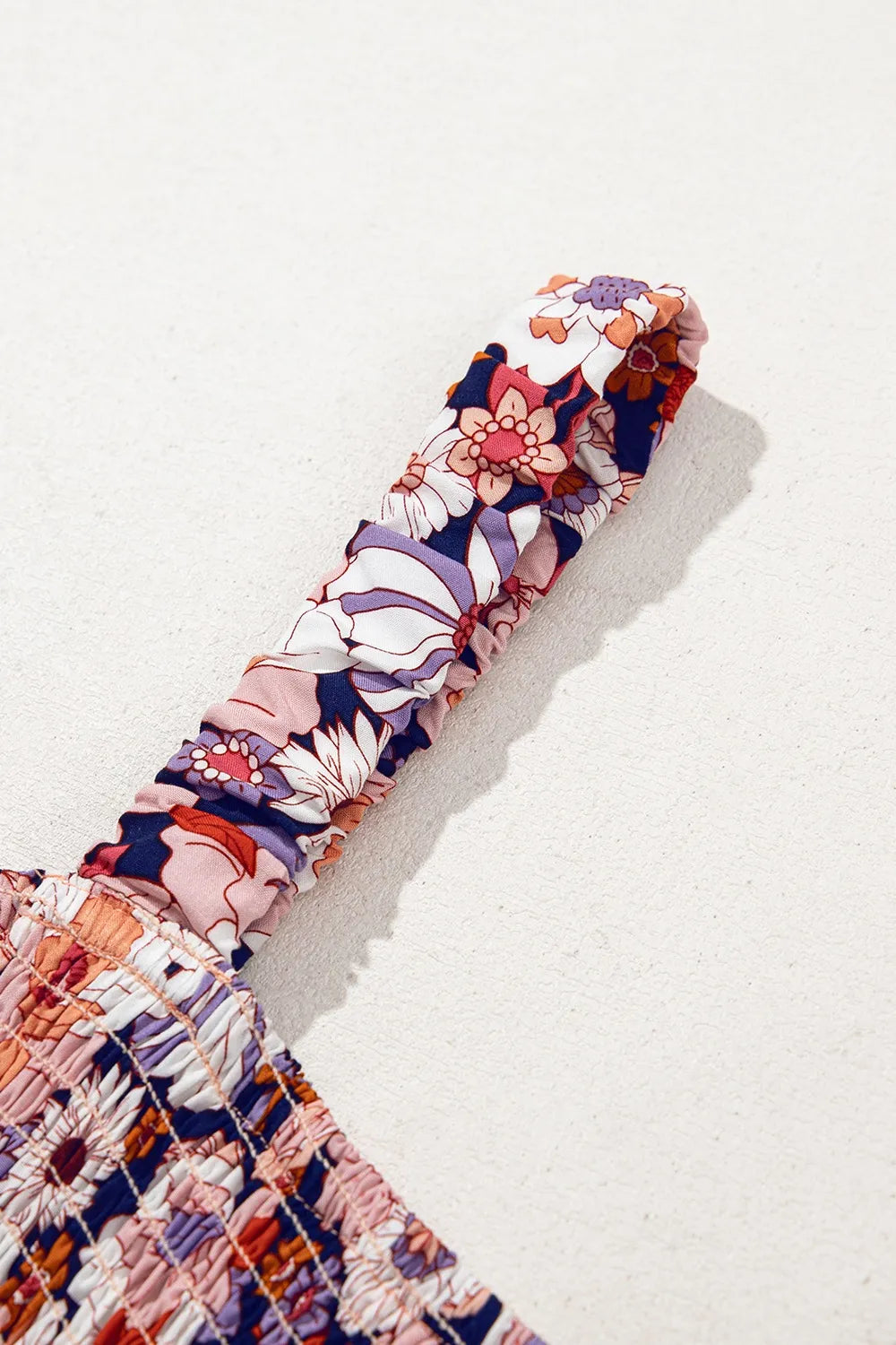 Floral Print Smocked High Waist Square Neck Jumpsuit.