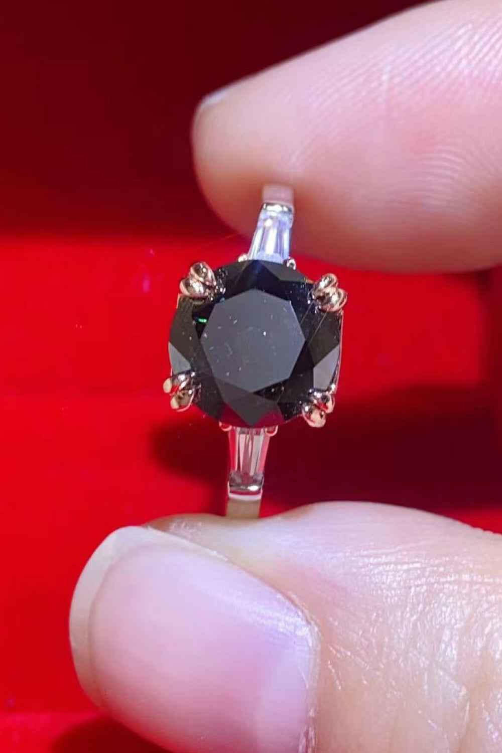 2 Carat Black Moissanite Platinum-Plated Ring.