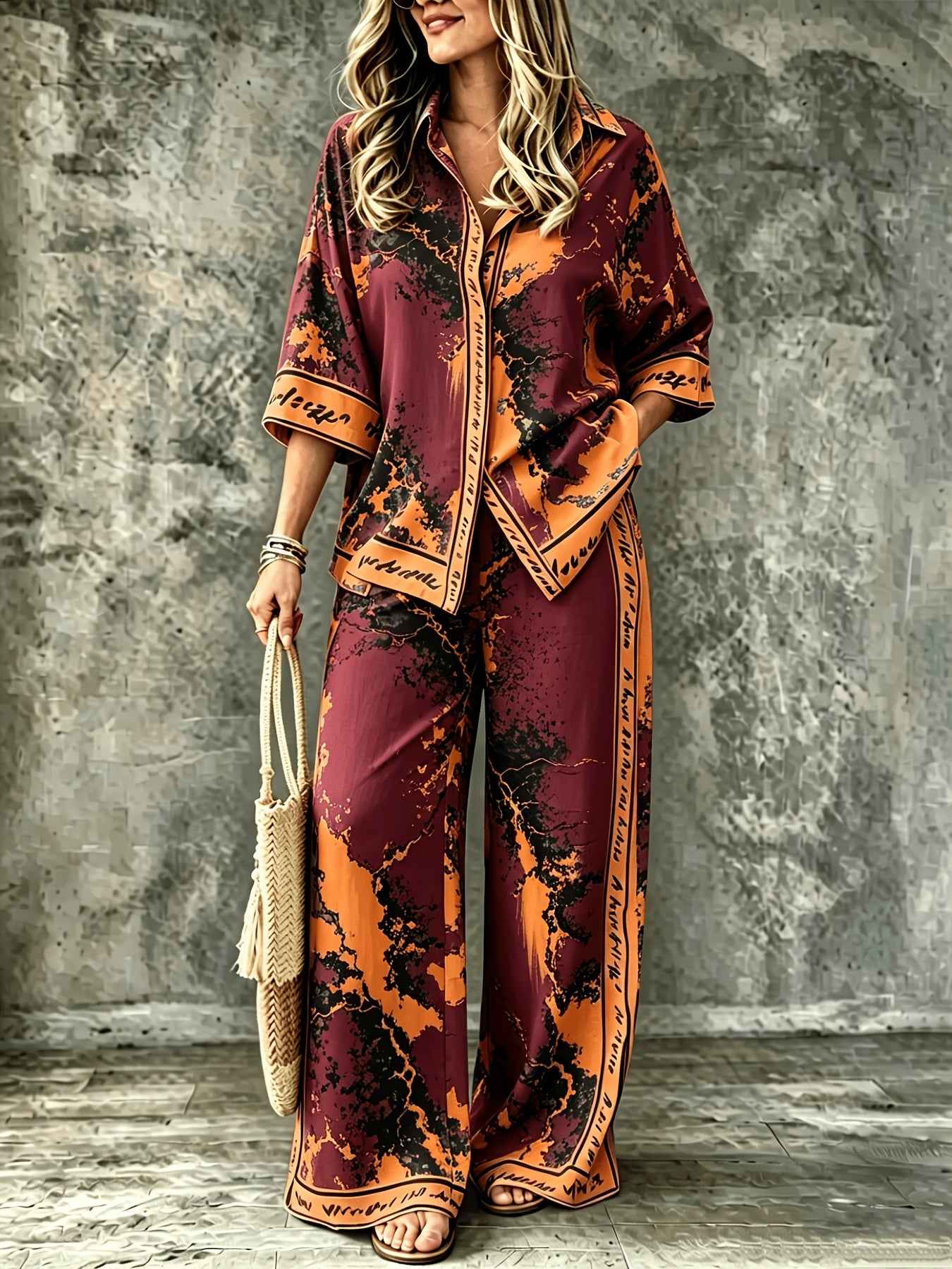 Summer Womens Shirt Set With A Digital-print Collar