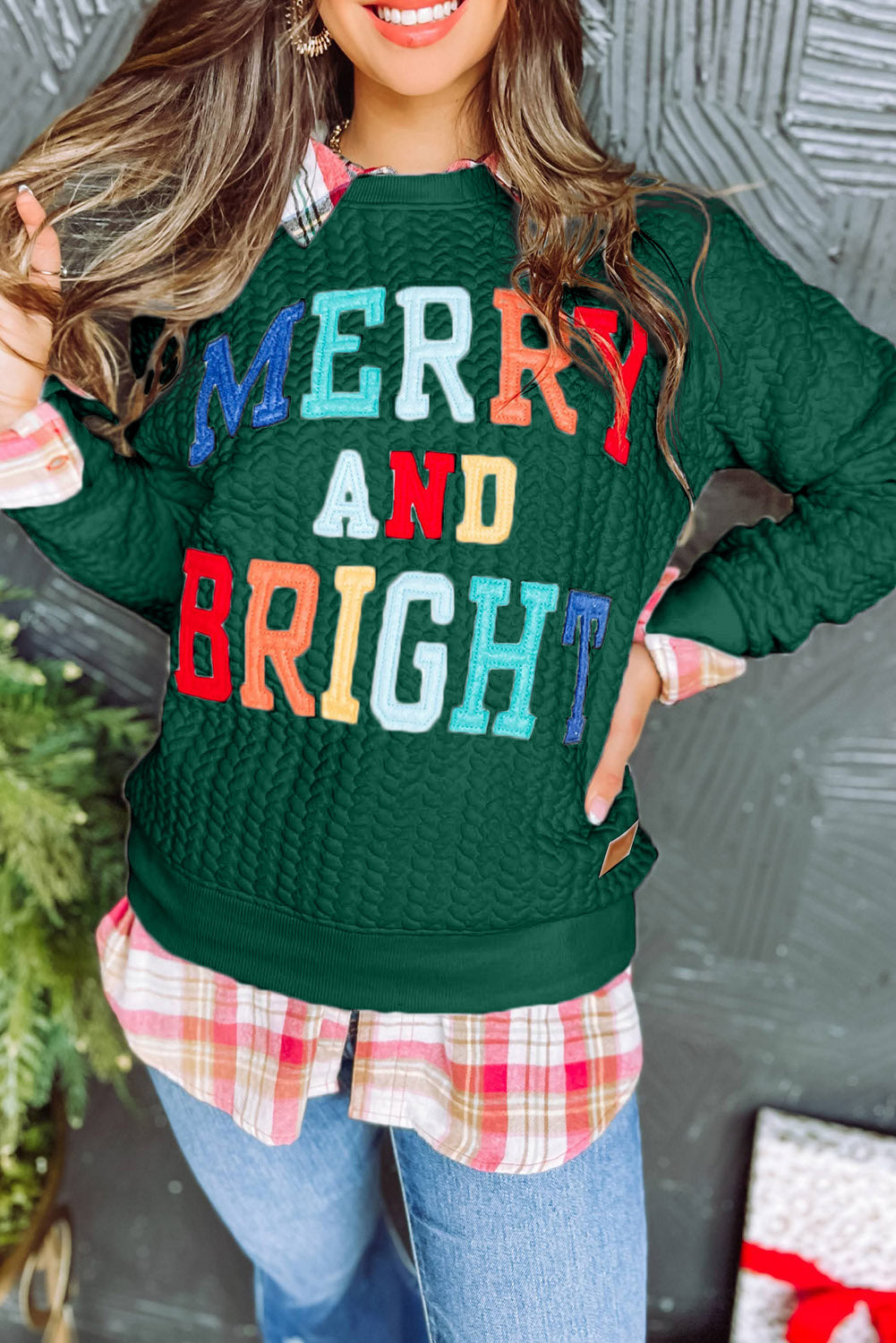Blackish Green Merry And Bright Cable Knit Pullover Sweatshirt Dear-Lover Dropshipping