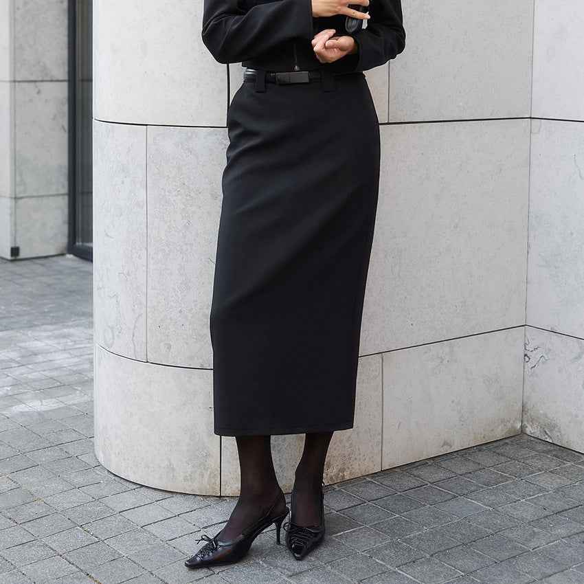 Zipper jacket split straight leg skirt two-piece set for women