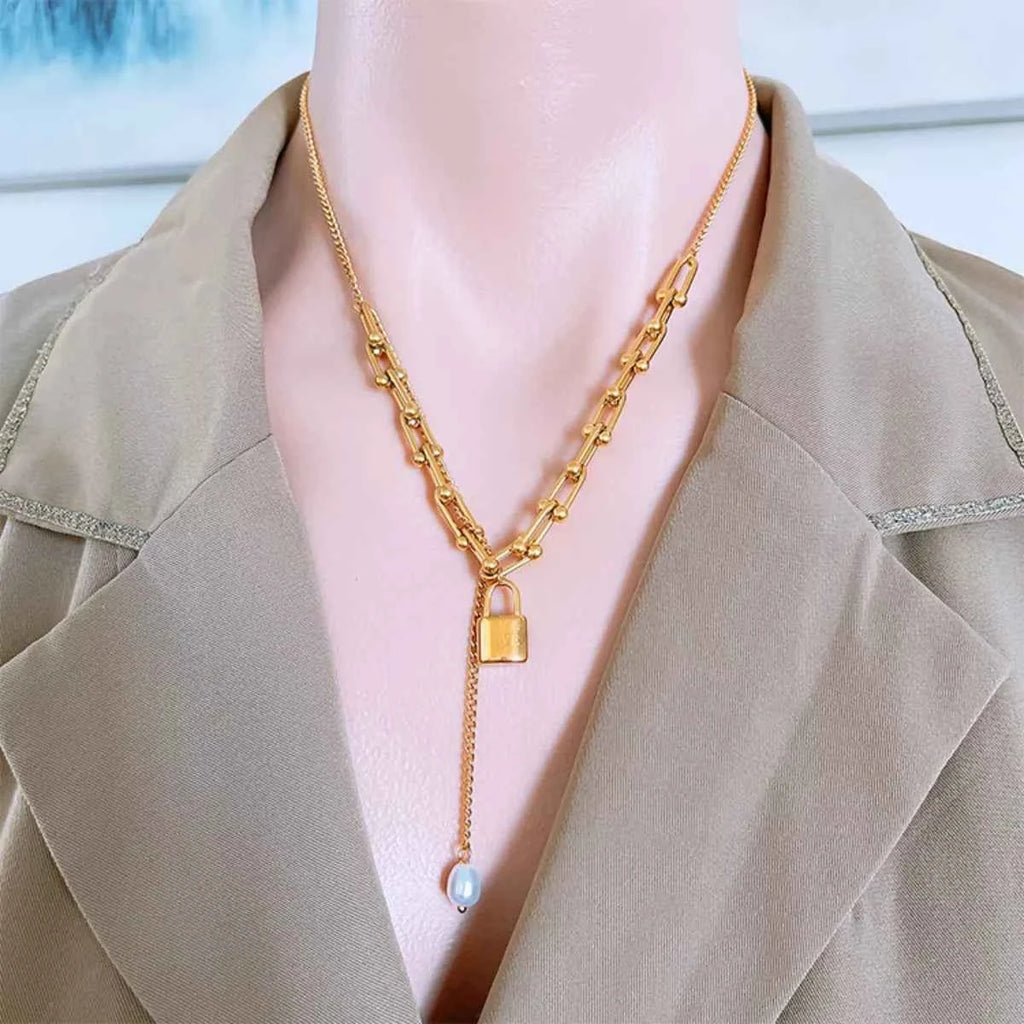 18K Gold-Plated Lock Pendant Necklace