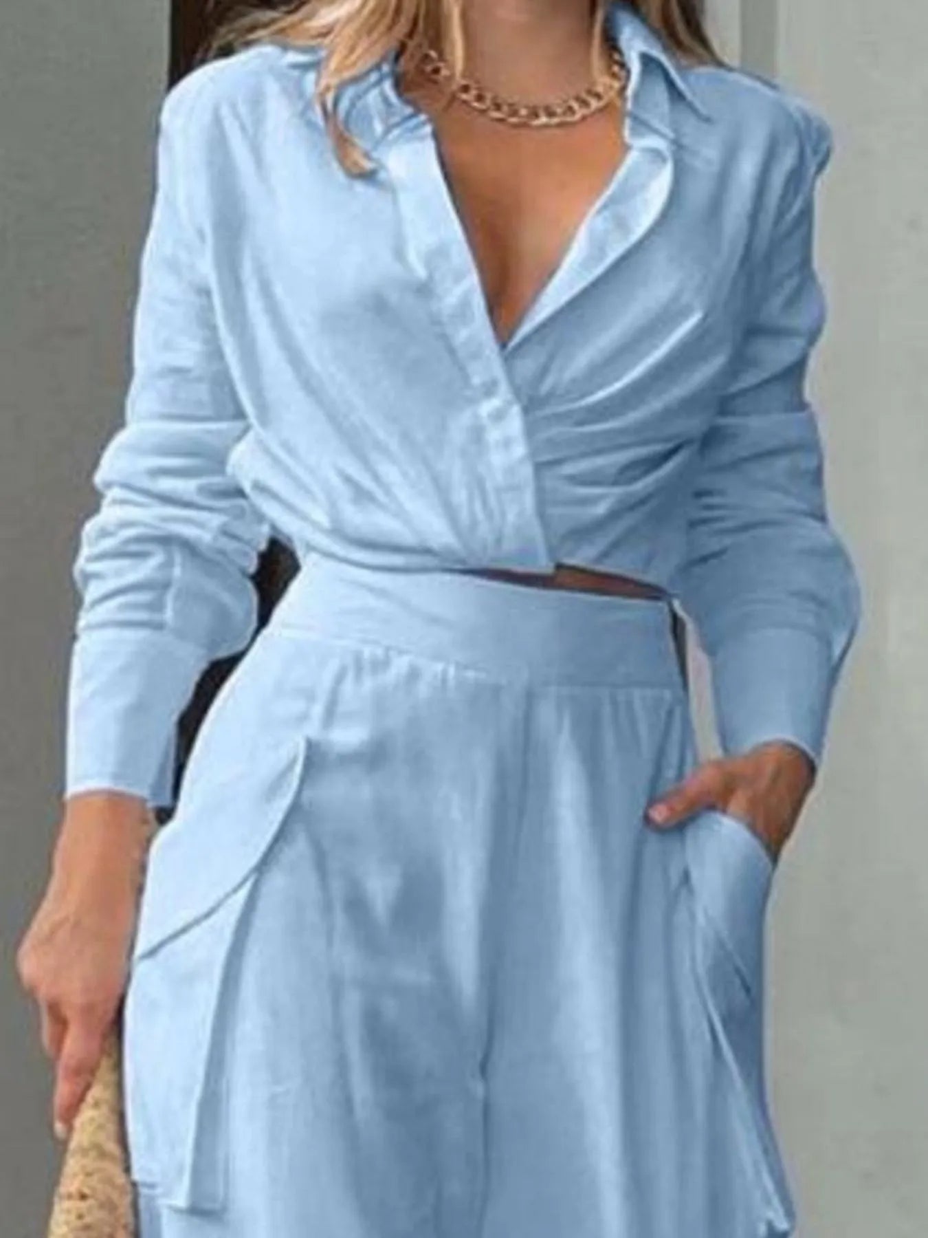 Long Sleeve Top and Pants Set Plus Size.