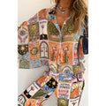 Batwing Sleeve Printed Loose Set INS Casual Home Long Pants Two-Piece Set